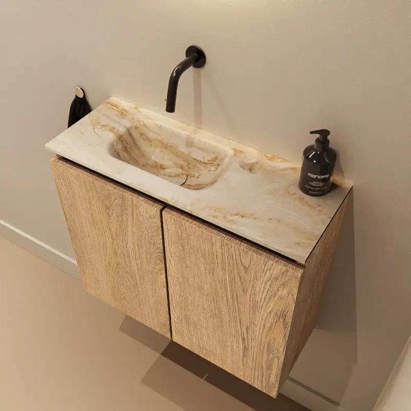 Veilige Betaling Mondiaz Ture DLux toiletmeubel 60cm washed oak met wastafel frappe links zonder kraangat