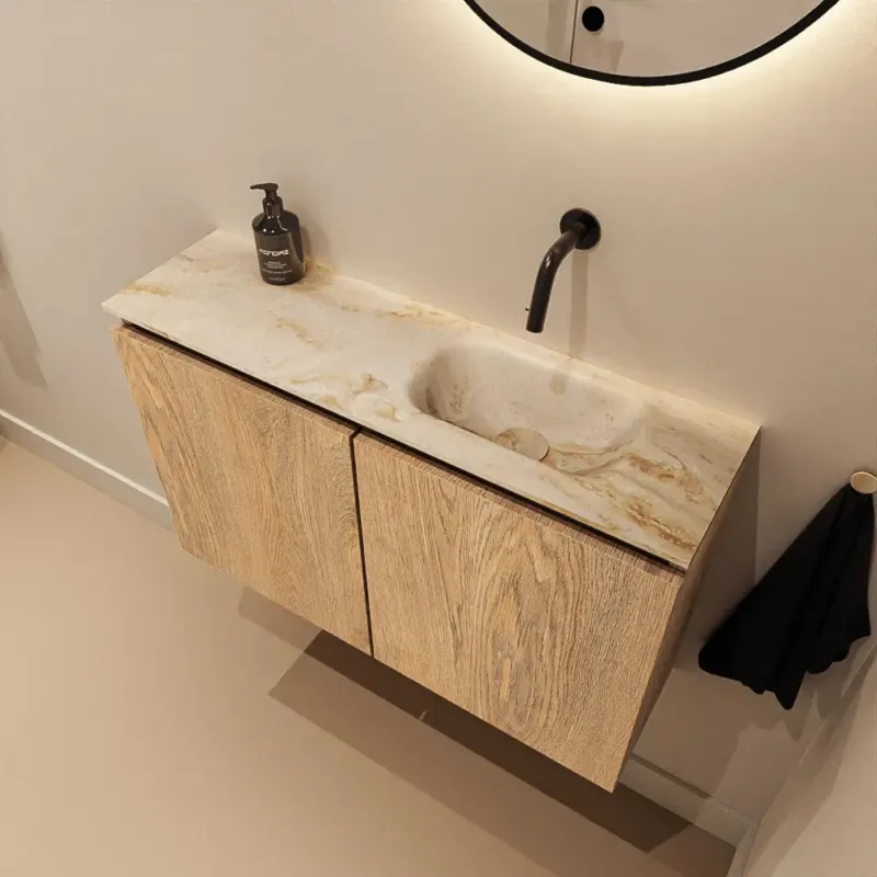 Laatste Versie Mondiaz Ture DLux toiletmeubel 80cm washed oak met wastafel frappe rechts zonder kraangat