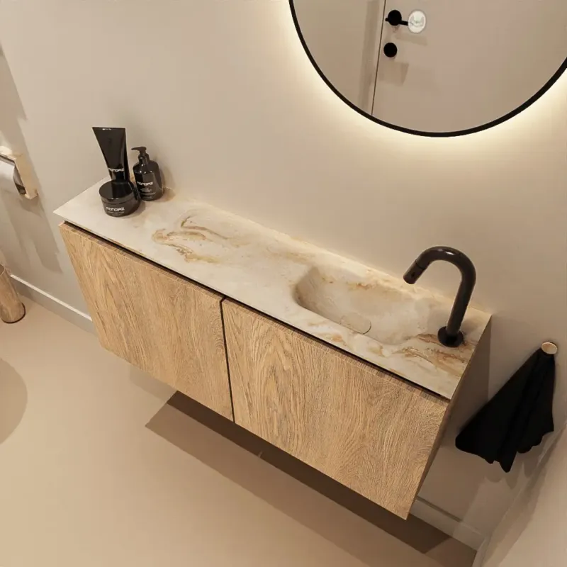 Tijdelijk Beschikbaar Mondiaz Ture DLux toiletmeubel 100cm washed oak met wastafel frappe rechts met kraangat