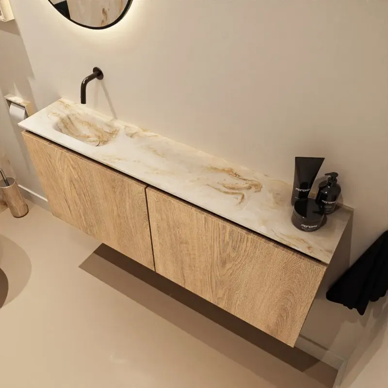 Beperkt Aanbod Mondiaz Ture DLux toiletmeubel 120cm washed oak met wastafel frappe links zonder kraangat