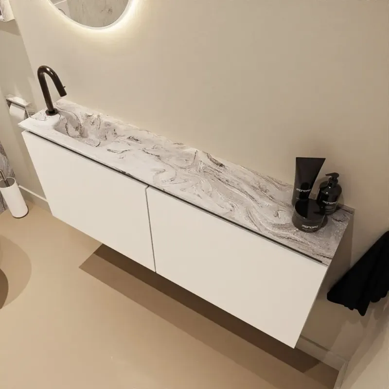 Actieprijs Mondiaz Ture DLux toiletmeubel 120cm talc met wastafel glace links met kraangat