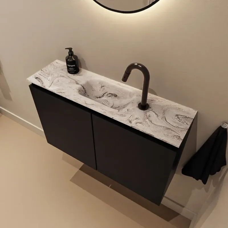 Mondiaz Ture DLux toiletmeubel 80cm urban met wastafel glace midden met kraangat Aanbieding