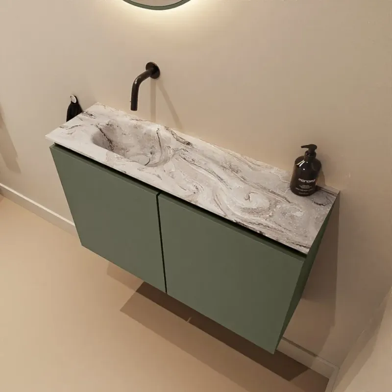 Mondiaz Ture DLux toiletmeubel 80cm army met wastafel glace links zonder kraangat Superprijs