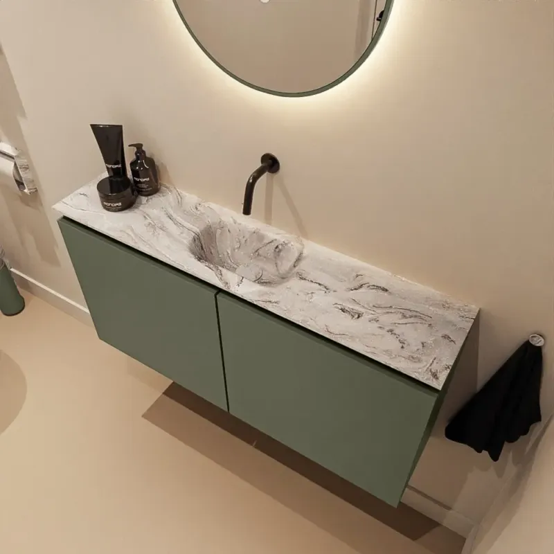Gereduceerde Prijs Mondiaz Ture DLux toiletmeubel 100cm army met wastafel glace midden zonder kraangat
