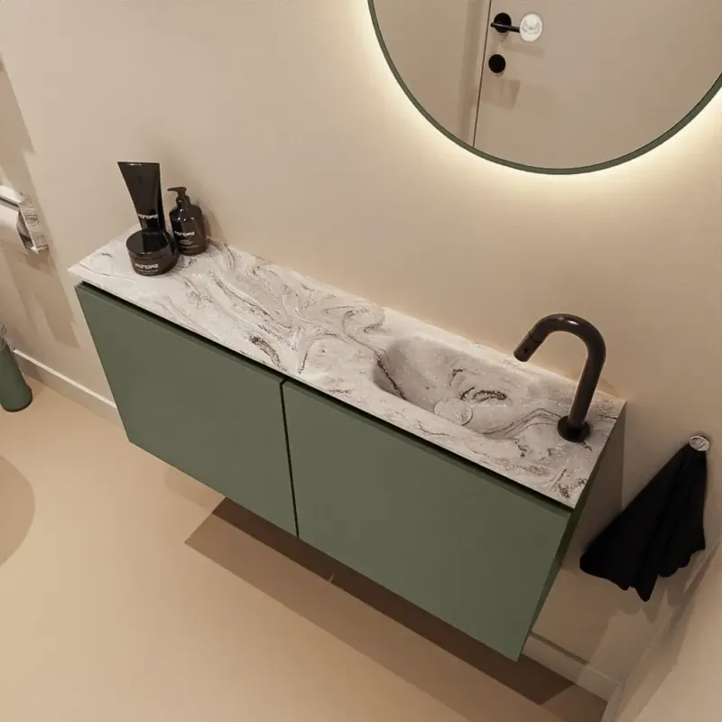 Mondiaz Ture DLux toiletmeubel 100cm army met wastafel glace rechts met kraangat Premium