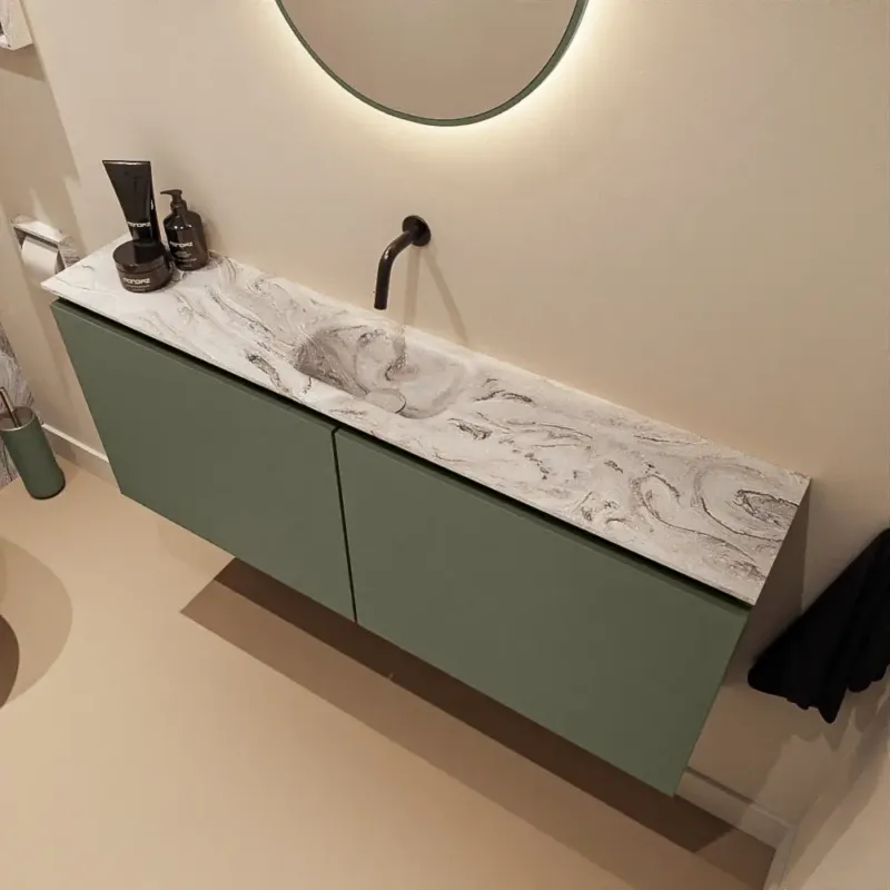 Fabrieksprijs Mondiaz Ture DLux toiletmeubel 120cm army met wastafel glace midden zonder kraangat