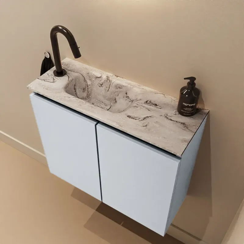 Uitverkoop Mondiaz Ture DLux toiletmeubel 60cm clay met wastafel glace links met kraangat