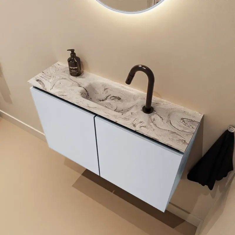Mondiaz Ture DLux toiletmeubel 80cm clay met wastafel glace midden met kraangat Express Levering