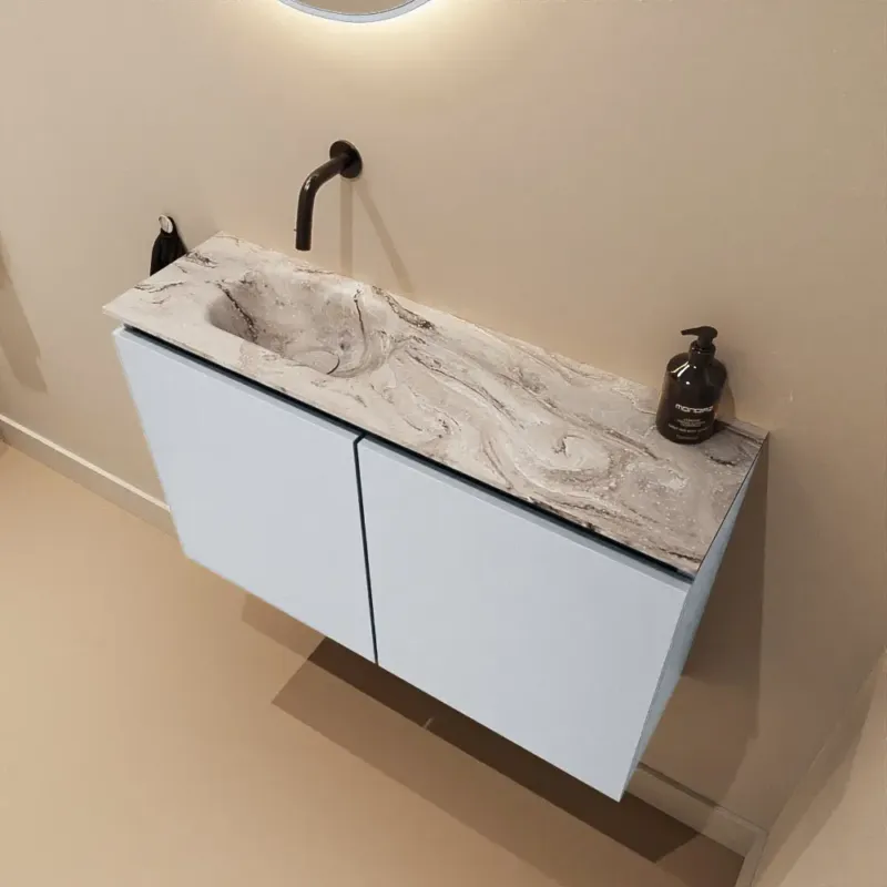 Mondiaz Ture DLux toiletmeubel 80cm clay met wastafel glace links zonder kraangat Premium