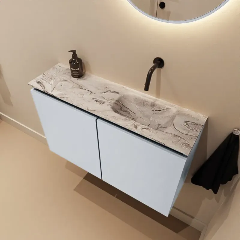 Mondiaz Ture DLux toiletmeubel 80cm clay met wastafel glace rechts zonder kraangat Must-Have
