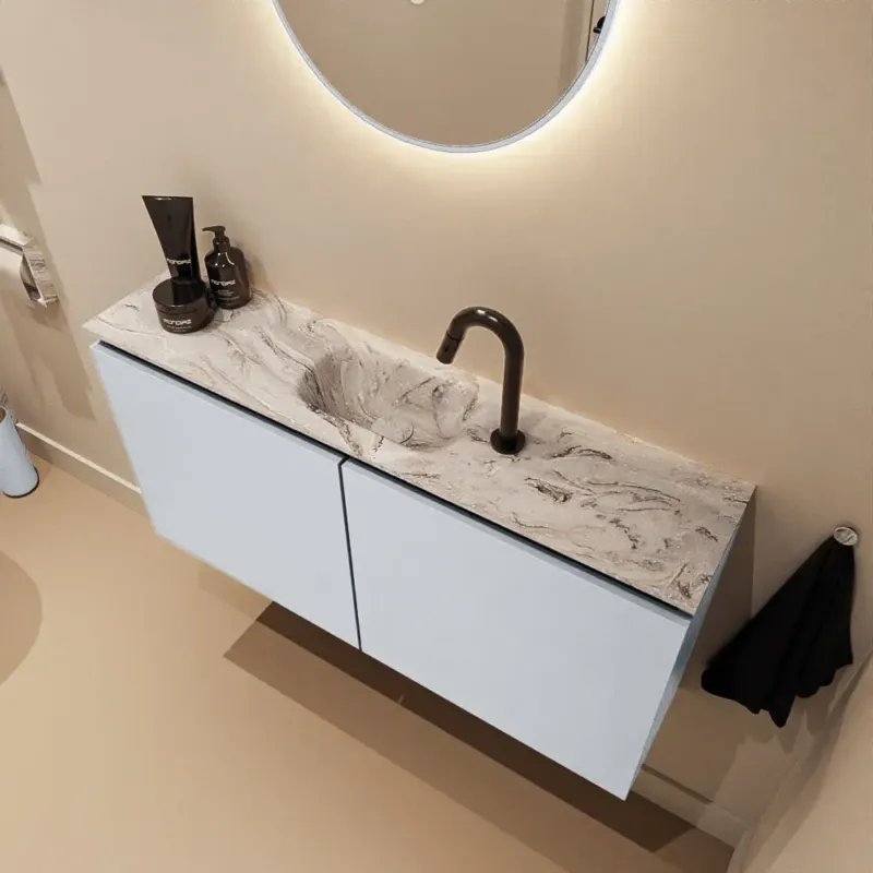 Mondiaz Ture DLux toiletmeubel 100cm clay met wastafel glace midden met kraangat Nieuw