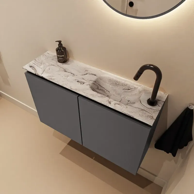 Veilige Betaling Mondiaz Ture DLux toiletmeubel 80cm dark grey met wastafel glace rechts met kraangat