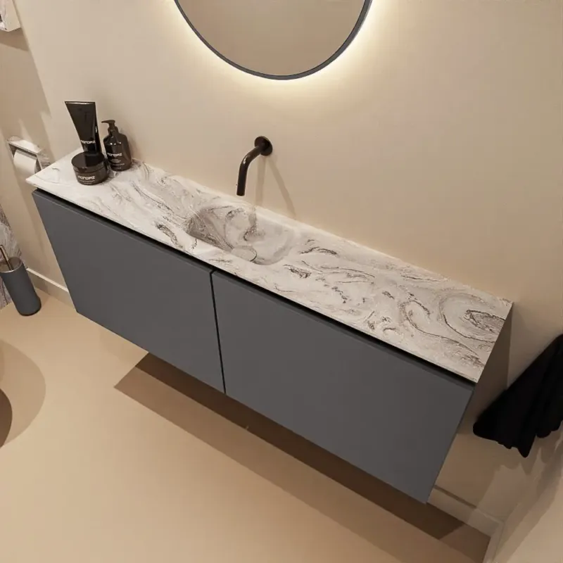 Voordeelprijs Mondiaz Ture DLux toiletmeubel 120cm dark grey met wastafel glace midden zonder kraangat