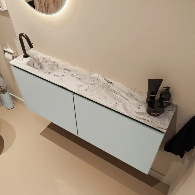 Aanbieding Mondiaz Ture DLux toiletmeubel 120cm greey met wastafel glace links met kraangat