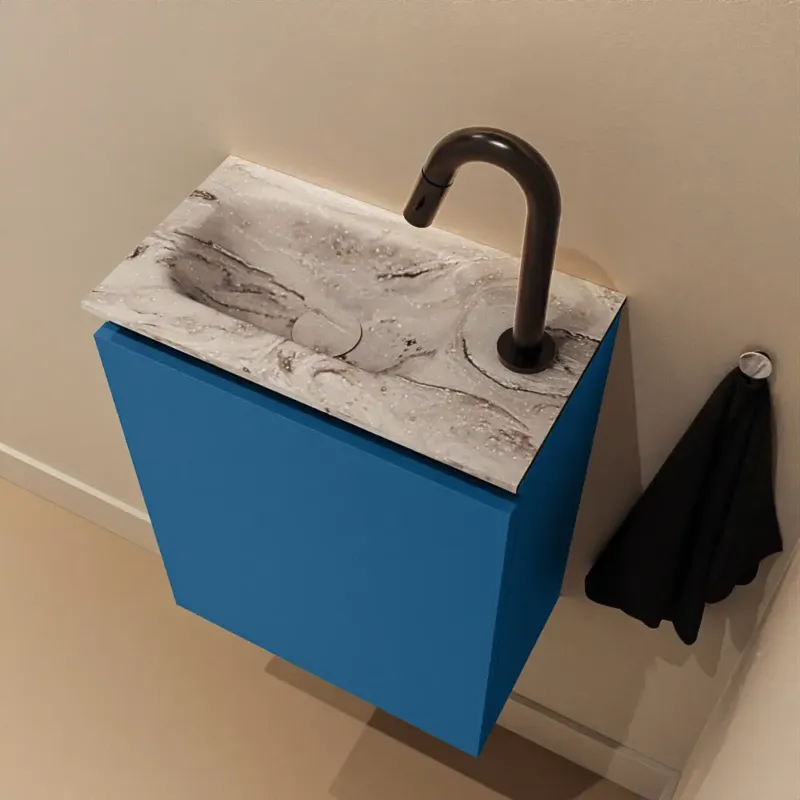 Actieprijs Mondiaz Ture DLux toiletmeubel 40cm jeans met wastafel glace links met kraangat