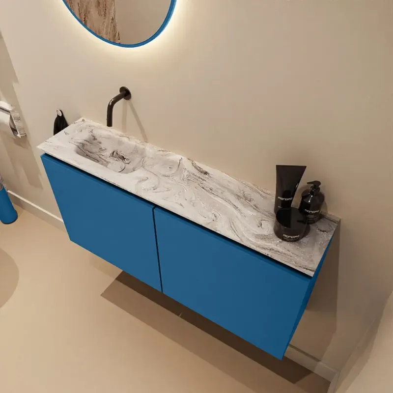 Alleen Vandaag Mondiaz Ture DLux toiletmeubel 100cm jeans met wastafel glace links zonder kraangat