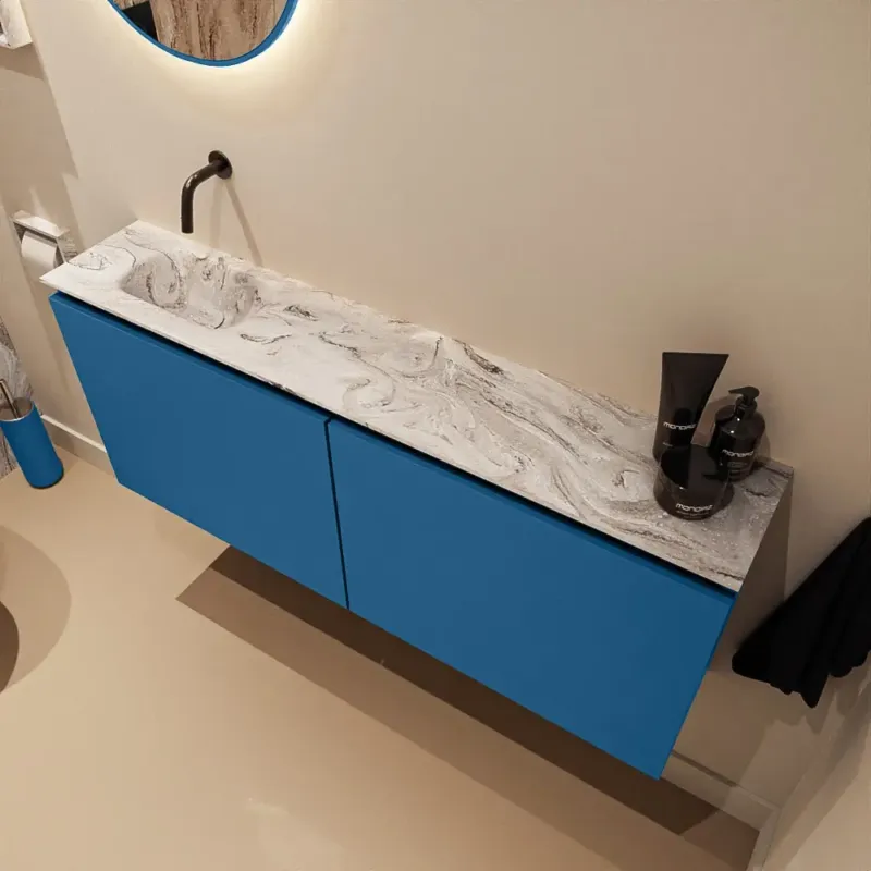 Mondiaz Ture DLux toiletmeubel 120cm jeans met wastafel glace links zonder kraangat Voordeelprijs
