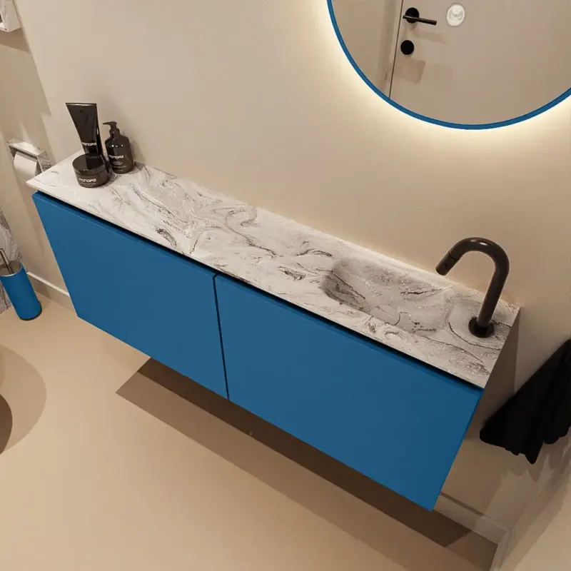 Direct Verzonden Mondiaz Ture DLux toiletmeubel 120cm jeans met wastafel glace rechts met kraangat