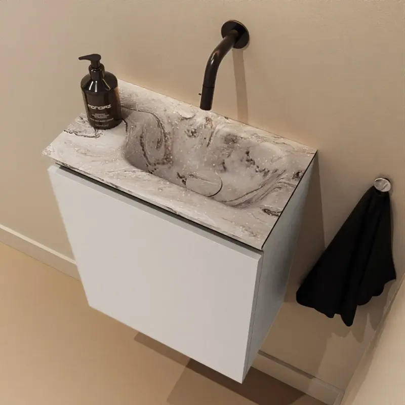 Mondiaz Ture DLux toiletmeubel 40cm linen met wastafel glace rechts zonder kraangat Dagaanbieding