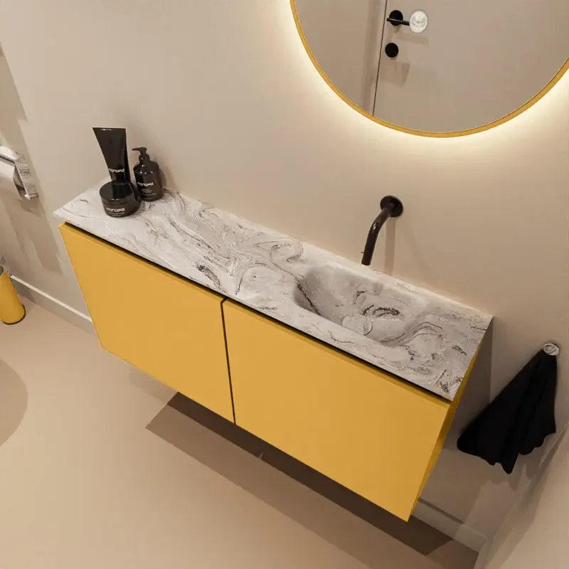 Uitverkoop Mondiaz Ture DLux toiletmeubel 100cm ocher met wastafel glace rechts zonder kraangat
