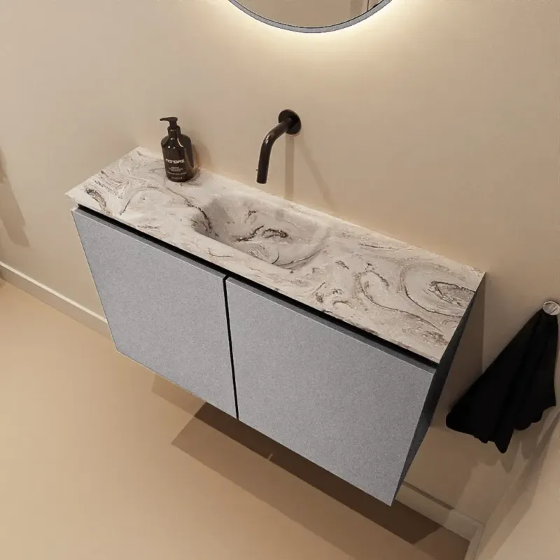 Mondiaz Ture DLux toiletmeubel 80cm plata met wastafel glace midden zonder kraangat Actieprijs
