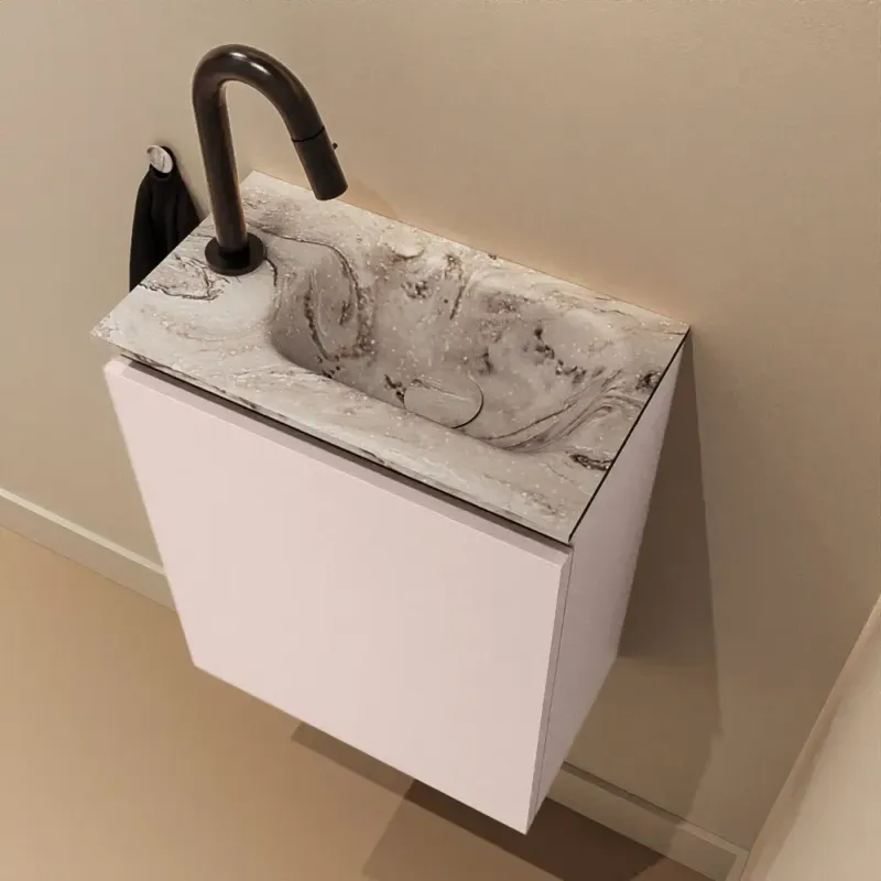 Uitverkoop Mondiaz Ture DLux toiletmeubel 40cm rosee met wastafel glace rechts met kraangat