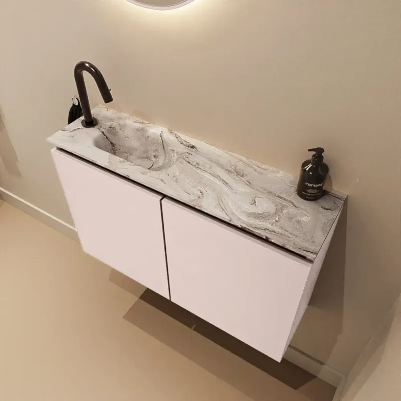 Weekendaanbieding Mondiaz Ture DLux toiletmeubel 80cm rosee met wastafel glace links met kraangat