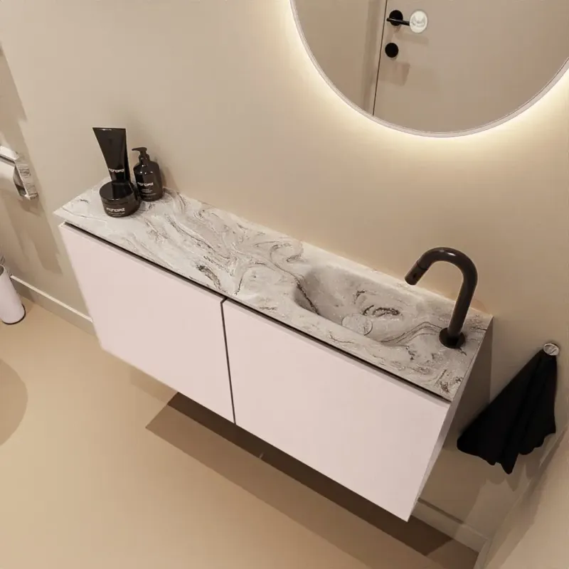 Mondiaz Ture DLux toiletmeubel 100cm rosee met wastafel glace rechts met kraangat Beste Prijs