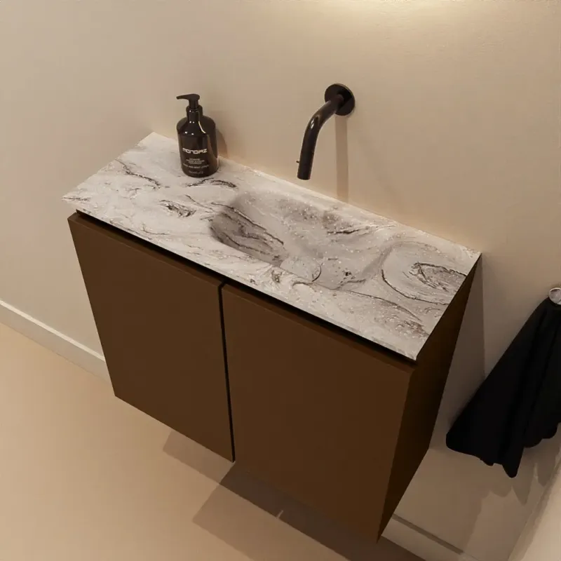 Actieprijs Mondiaz Ture DLux toiletmeubel 60cm rust met wastafel glace rechts zonder kraangat