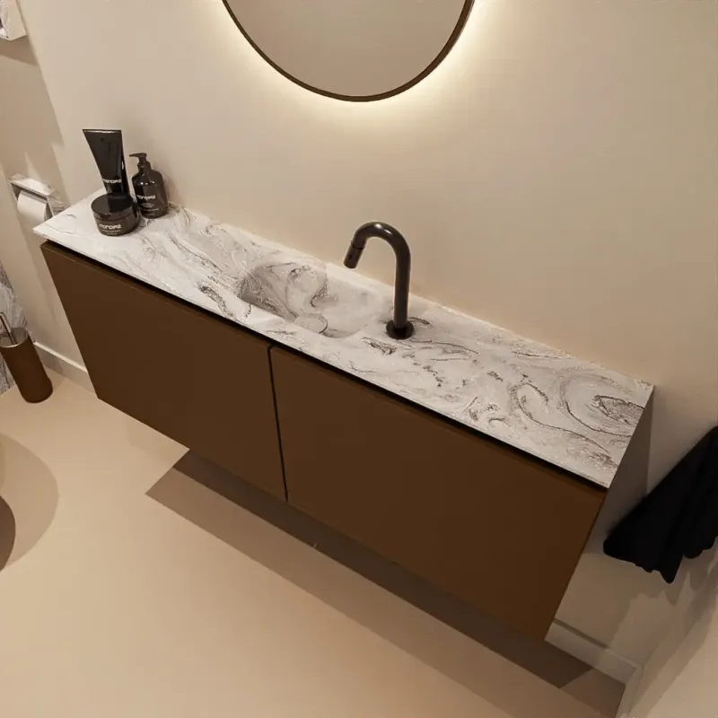 Voordeelprijs Mondiaz Ture DLux toiletmeubel 120cm rust met wastafel glace midden met kraangat