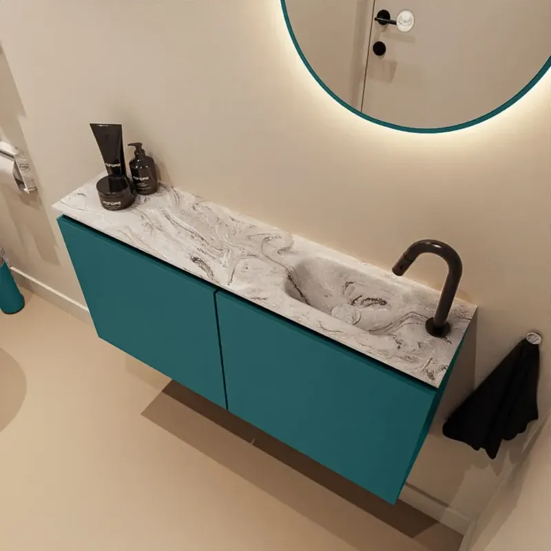 Voordeelprijs Mondiaz Ture DLux toiletmeubel 100cm smag met wastafel glace rechts met kraangat