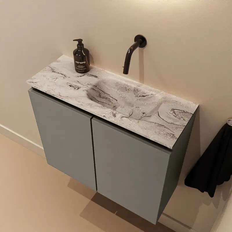 Voordeelprijs Mondiaz Ture DLux toiletmeubel 60cm smoke met wastafel glace rechts zonder kraangat