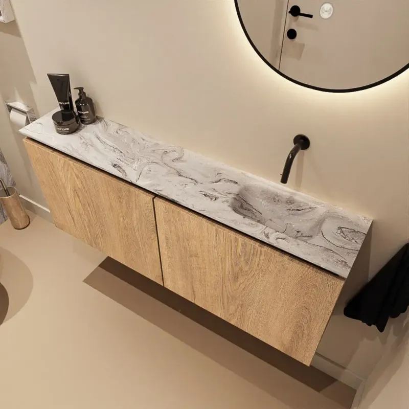 Weekendaanbieding Mondiaz Ture DLux toiletmeubel 120cm washed oak met wastafel glace rechts zonder kraangat