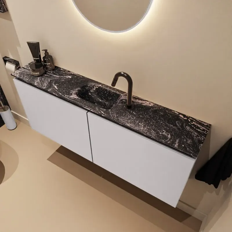 Aanbieding Mondiaz Ture DLux toiletmeubel 120cm cale met wastafel lava midden met kraangat