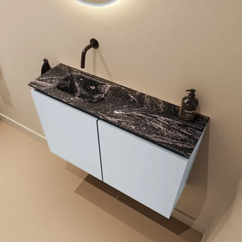 Goedkoop Mondiaz Ture DLux toiletmeubel 80cm clay met wastafel lava links zonder kraangat