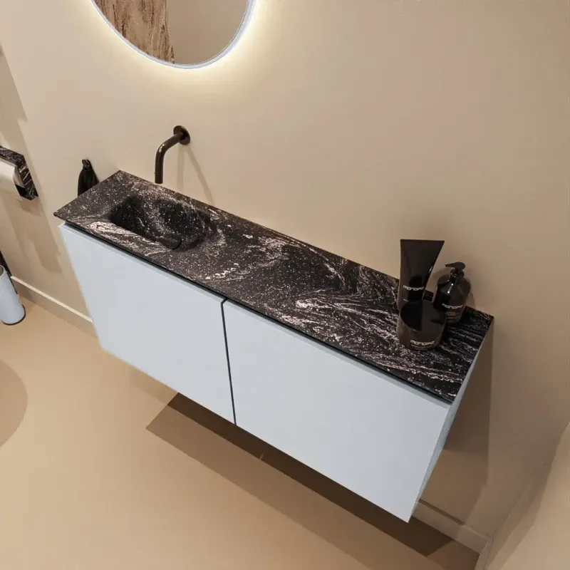 Actieprijs Mondiaz Ture DLux toiletmeubel 100cm clay met wastafel lava links zonder kraangat