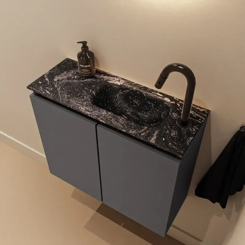 Voordeelprijs Mondiaz Ture DLux toiletmeubel 60cm dark grey met wastafel lava rechts met kraangat