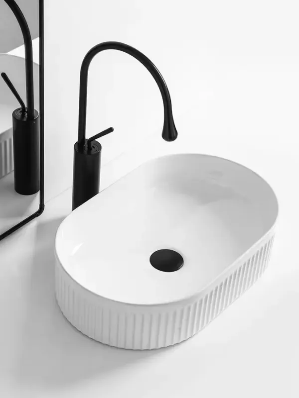 Sapho Picobello waskom ovaal met ribbel 50x30cm wit Rechtstreeks Van De Fabrikant