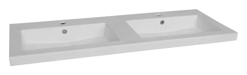 Goedkoop Lambini Designs Varese wastafel keramiek 120cm dubbel met 2 kraangaten wit glans
