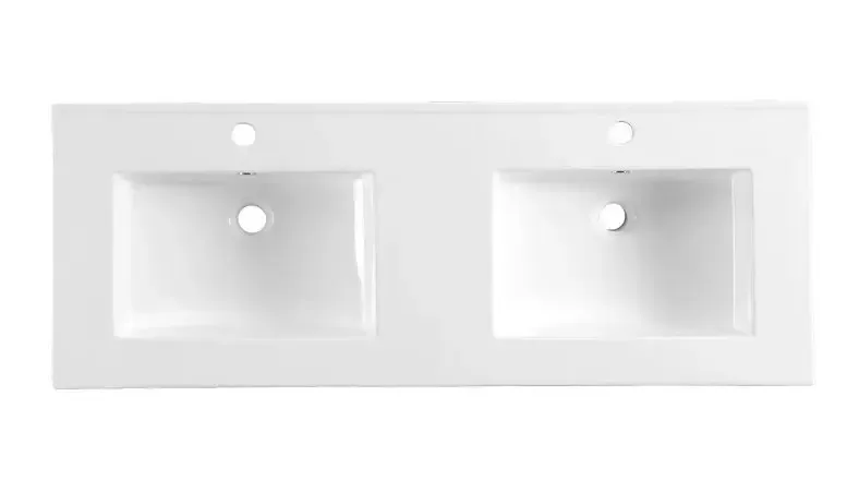 Bestel Nu Lambini Designs Pavia wastafel keramiek 120cm dubbel met 2 kraangaten wit glans