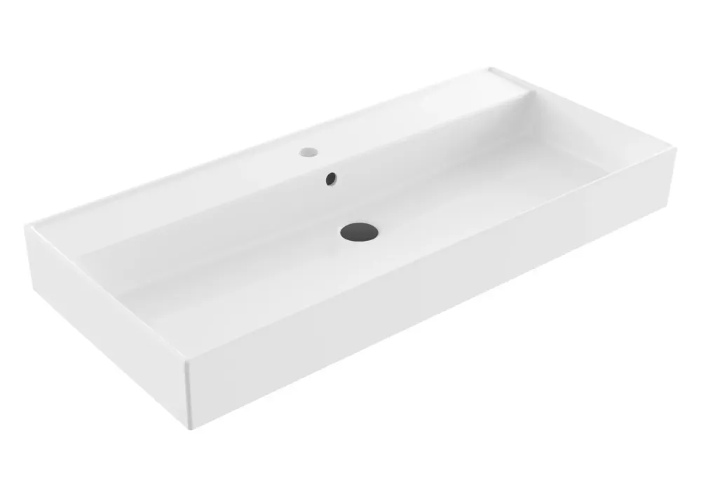 Lambini Designs Valenza wastafel keramiek 100cm met kraangat wit glans Rechtstreeks Van De Fabrikant