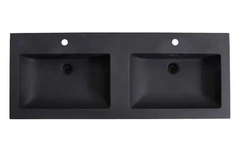 Gratis Retour Lambini Designs Lugano wastafel quartz 120cm dubbel met 2 kraangaten zwart mat