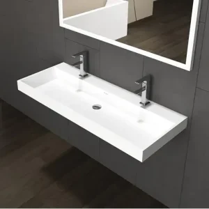 Lambini Designs Vicenza wastafel solid surface 120cm enkel met 2 kraangaten wit mat Gereduceerde Prijs