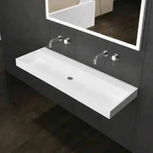 Gratis Retour Lambini Designs Vicenza wastafel solid surface 120cm enkel zonder kraangaten wit mat