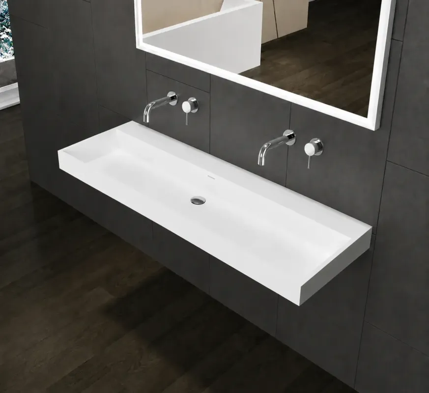 Gratis Retour Lambini Designs Vicenza wastafel solid surface 120cm enkel zonder kraangaten wit mat