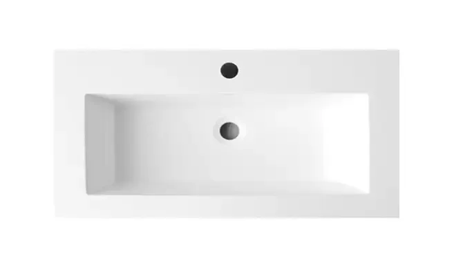 Lambini Designs Copparo compacte wastafel mineraalmarmer 100cm met 2 kraangaten wit glans Gratis Retour