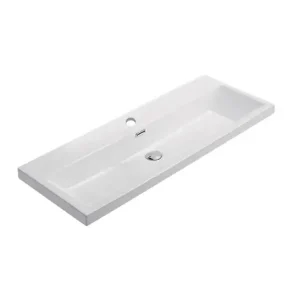 Dagaanbieding Lambini Designs Mirano compacte wastafel keramiek 100cm met kraangat wit glans