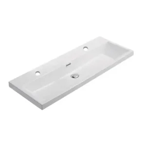 Lambini Designs Mirano compacte wastafel keramiek 100cm met 2 kraangaten wit glans Hete Deal