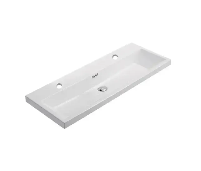 Lambini Designs Mirano compacte wastafel keramiek 100cm met 2 kraangaten wit glans Hete Deal