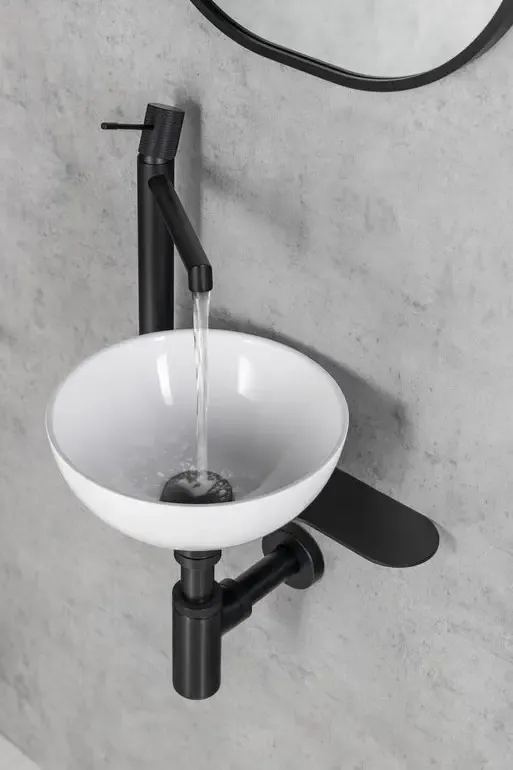 Koop Online Sapho Minor toilet waskom marmer 26cm wit met houder links